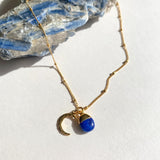 Lapis Lazuli Tumbled & Moon Necklace | Strength (Gold Plated)
