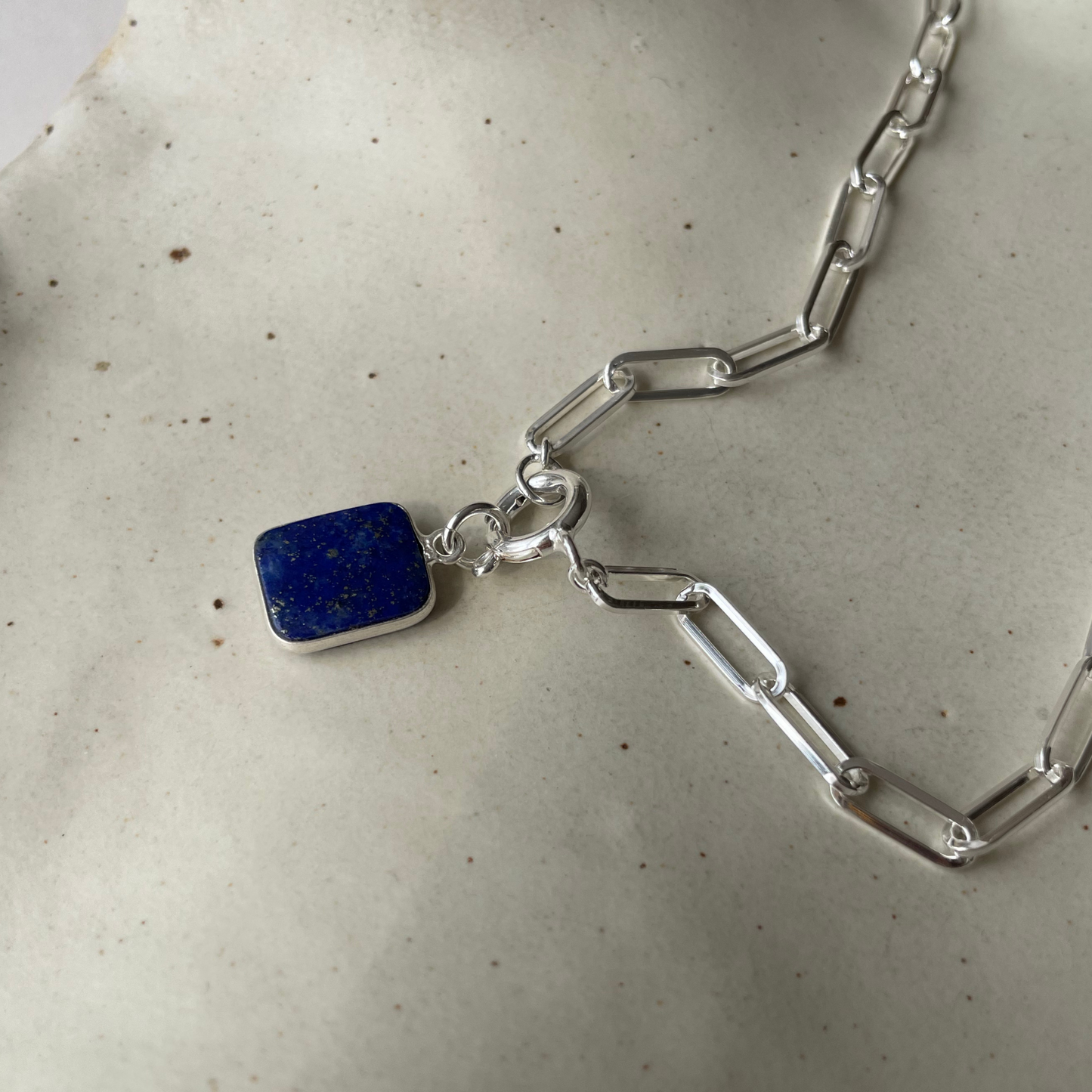 Lapis Lazuli Gem Slice Chunky Chain Necklace | Strength (Silver)