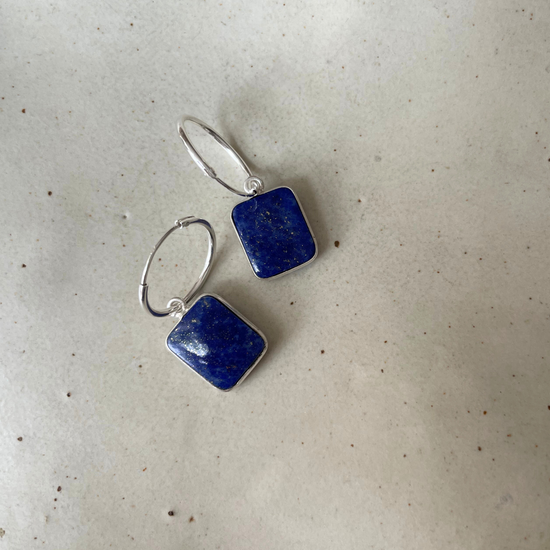 Lapis Lazuli Gem Slice Hoop Earrings | Strength (Sterling Silver)