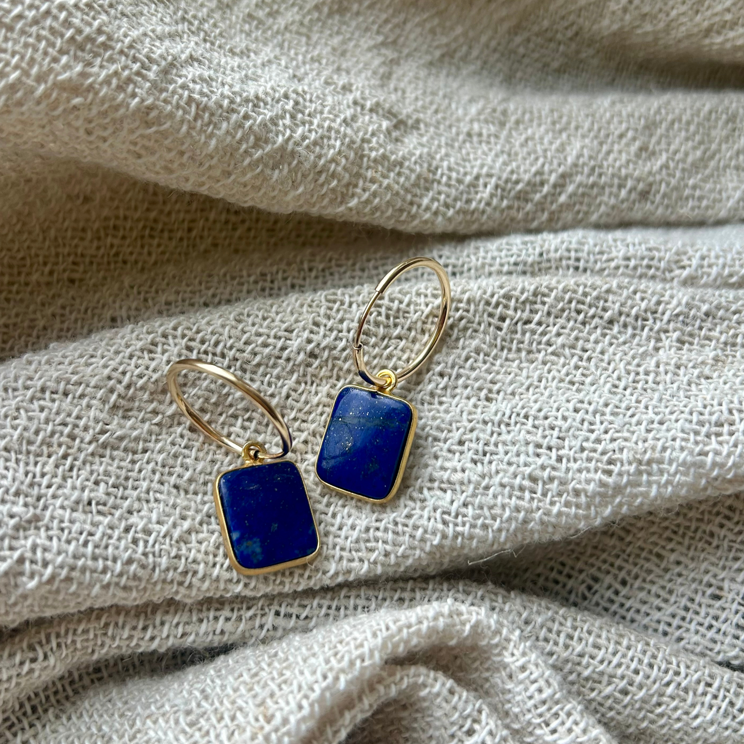 Lapis Lazuli Gem Slice Hoop Earrings | Strength (Gold Fill)