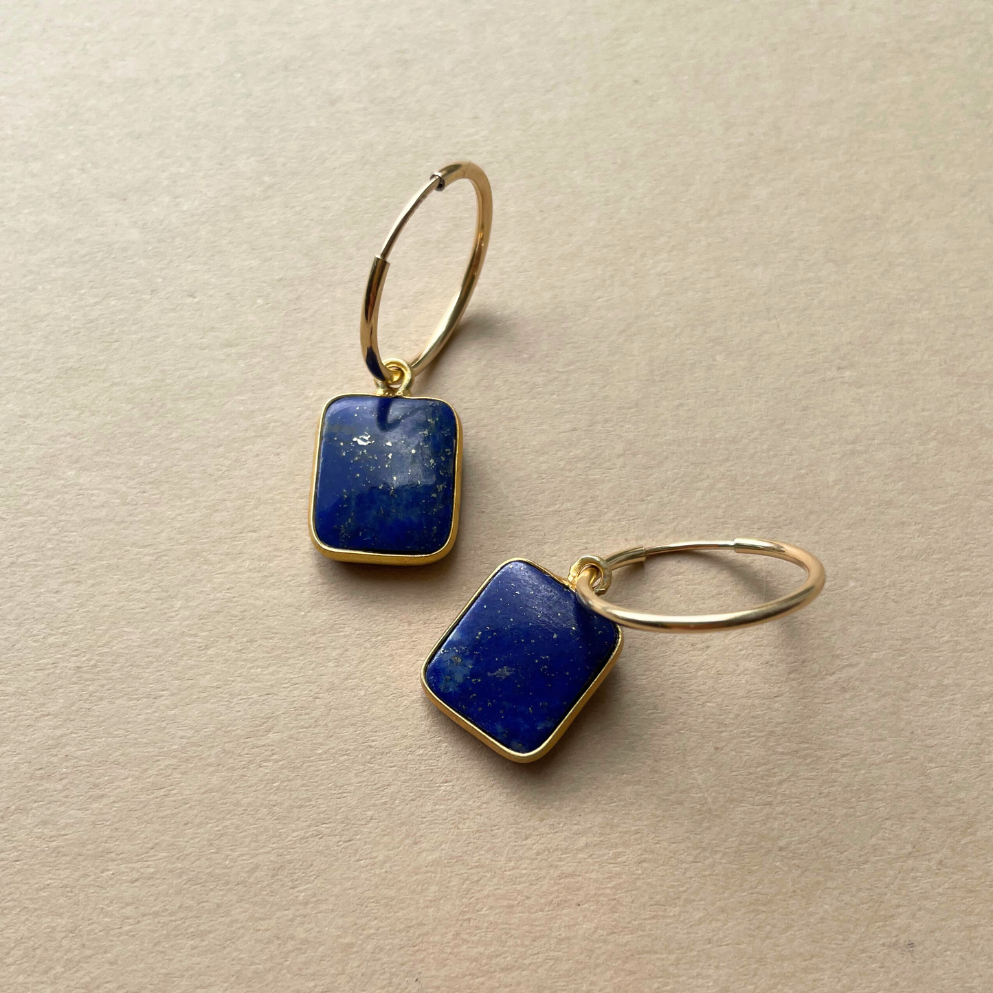 Lapis Lazuli Gem Slice Hoop Earrings | Strength (Gold Fill)