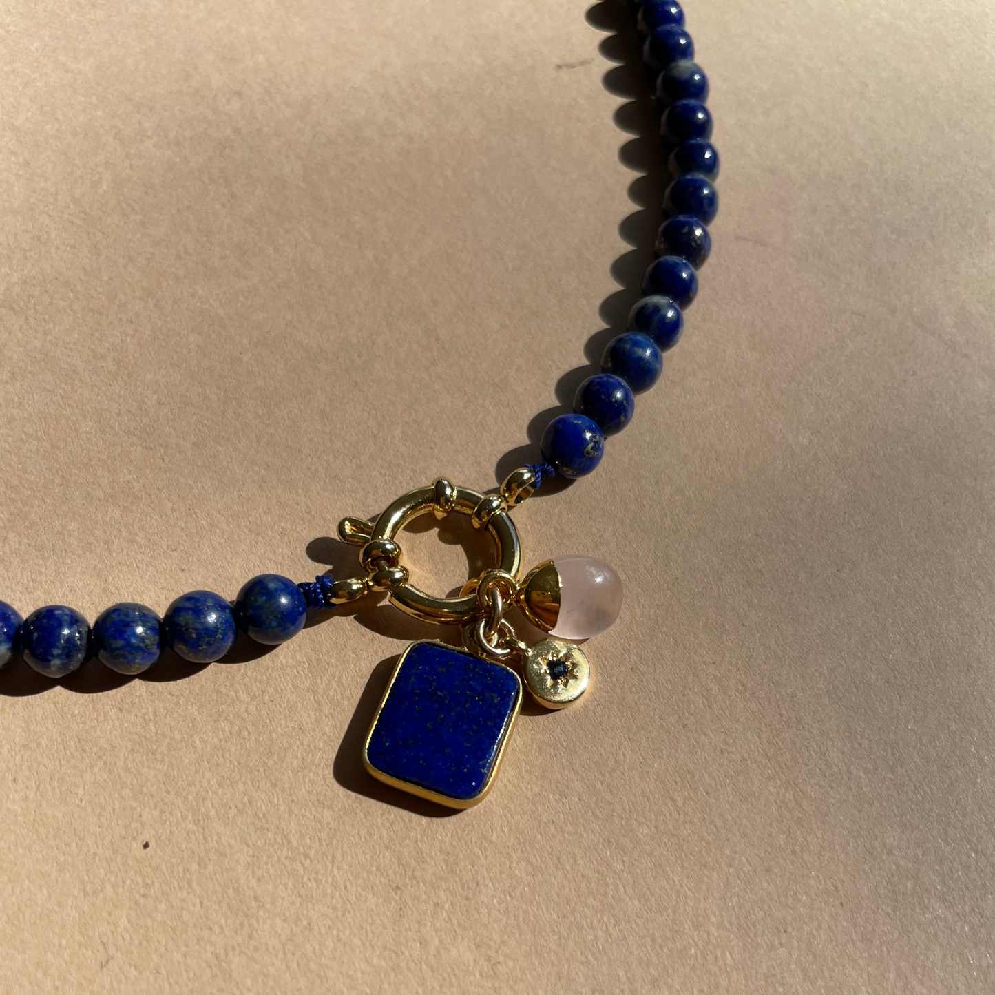 Lapis Lazuli Strand Gem Slice Triple Necklace (Gold)