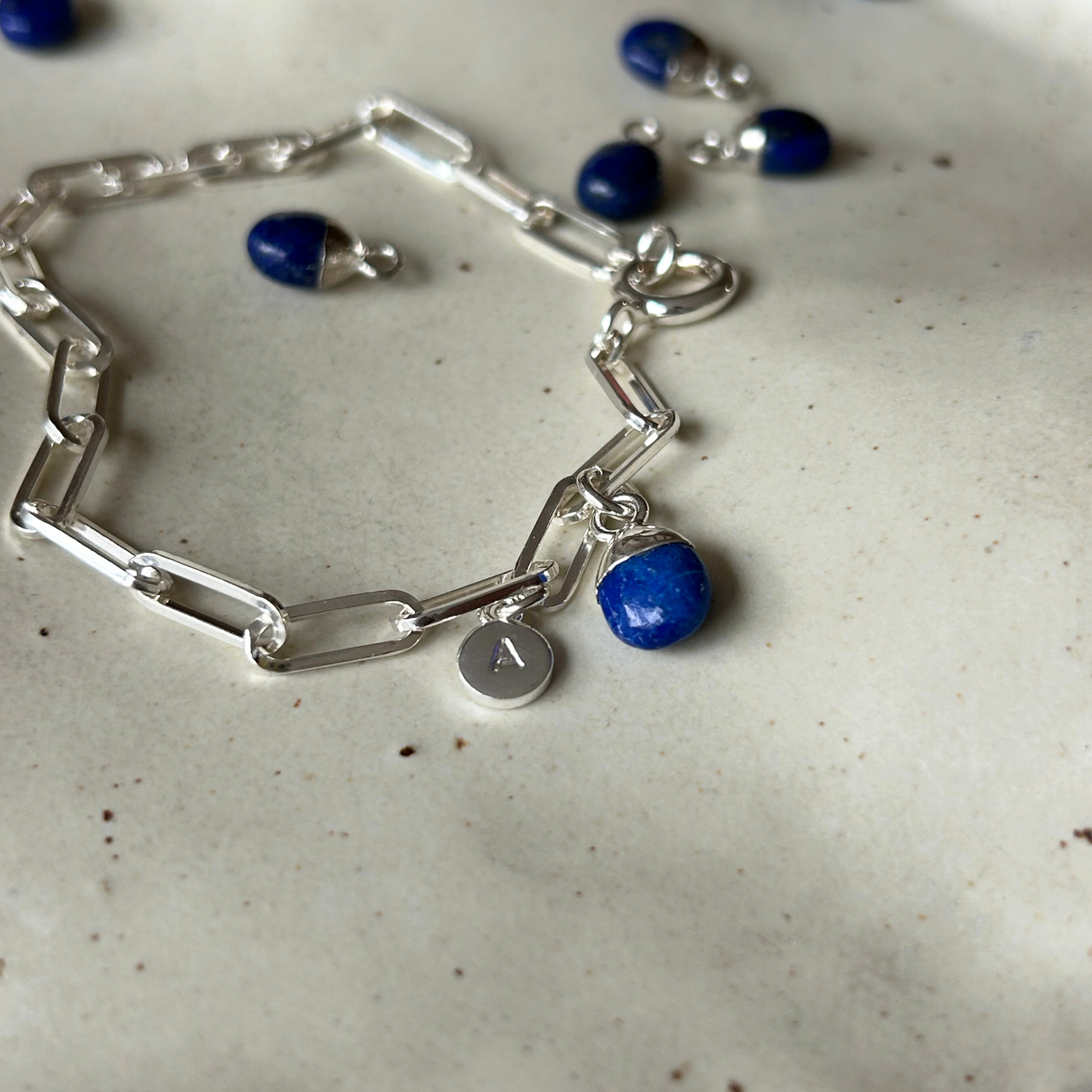 Lapis Lazuli Tiny Tumbled Chunky Chain Bracelet | Strength (Silver)