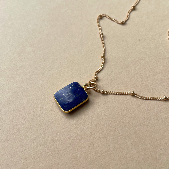 Lapis Lazuli Gem Slice Necklace | Strength (Gold Plated)