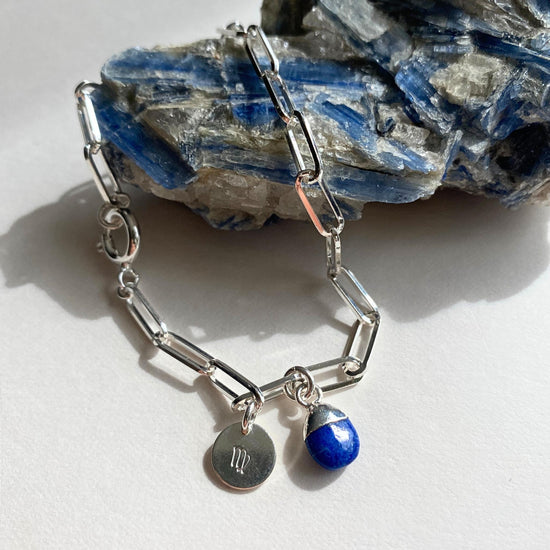 Lapis Lazuli Tiny Tumbled Chunky Chain Bracelet | Strength (Silver)