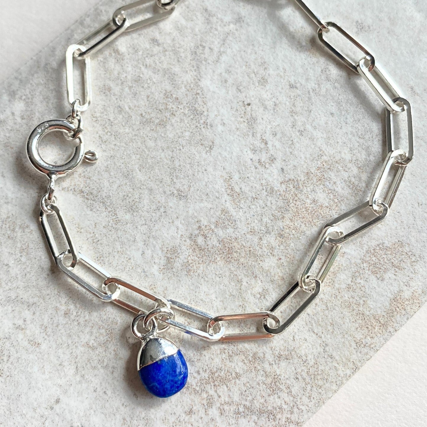 Lapis Lazuli Tiny Tumbled Chunky Chain Bracelet | Strength (Silver)