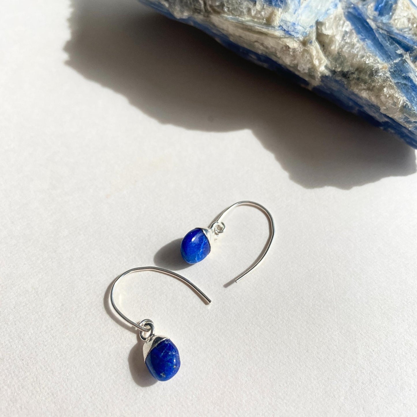 Lapis Lazuli Tiny Tumbled Ear Wire Earrings | Strength (Silver)