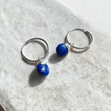 Lapis Lazuli Tiny Tumbled Hoop Earrings | Strength (Silver)