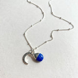 Lapis Lazuli Tumbled & Moon Necklace | Strength (Silver)