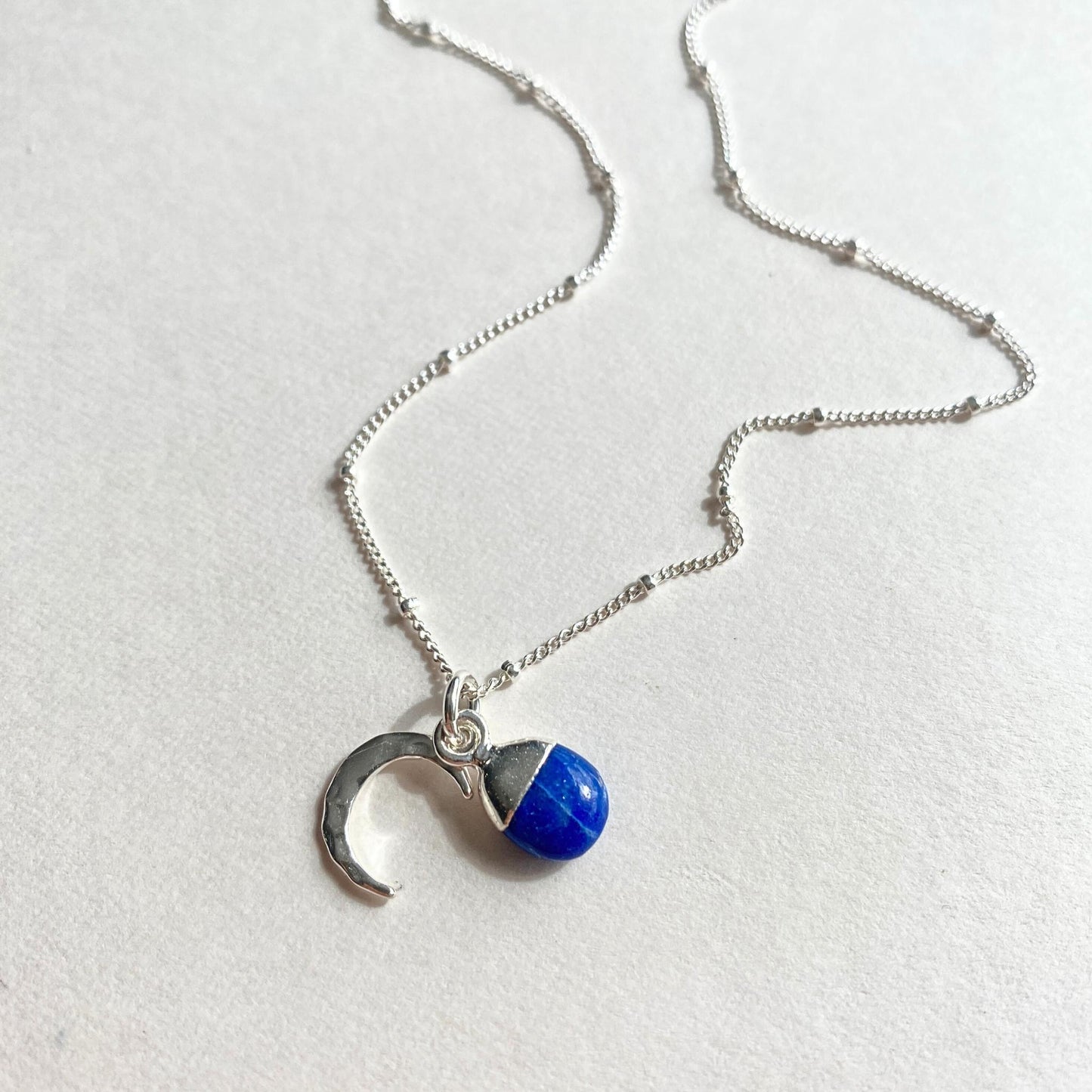 Bridesmaid | Tumbled Gemstone & Moon Necklace (Silver)