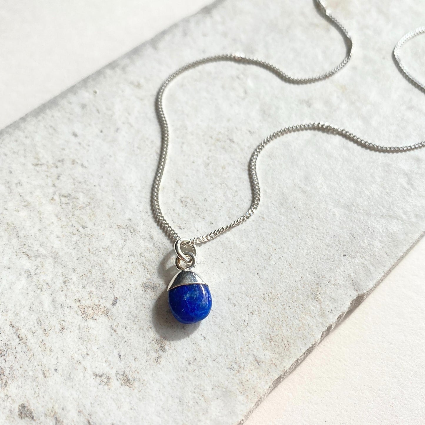 Lapis Lazuli Tiny Tumbled Necklace | Strength (Silver)