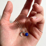 Lapis Lazuli Tumbled & Moon Necklace | Strength (Silver)