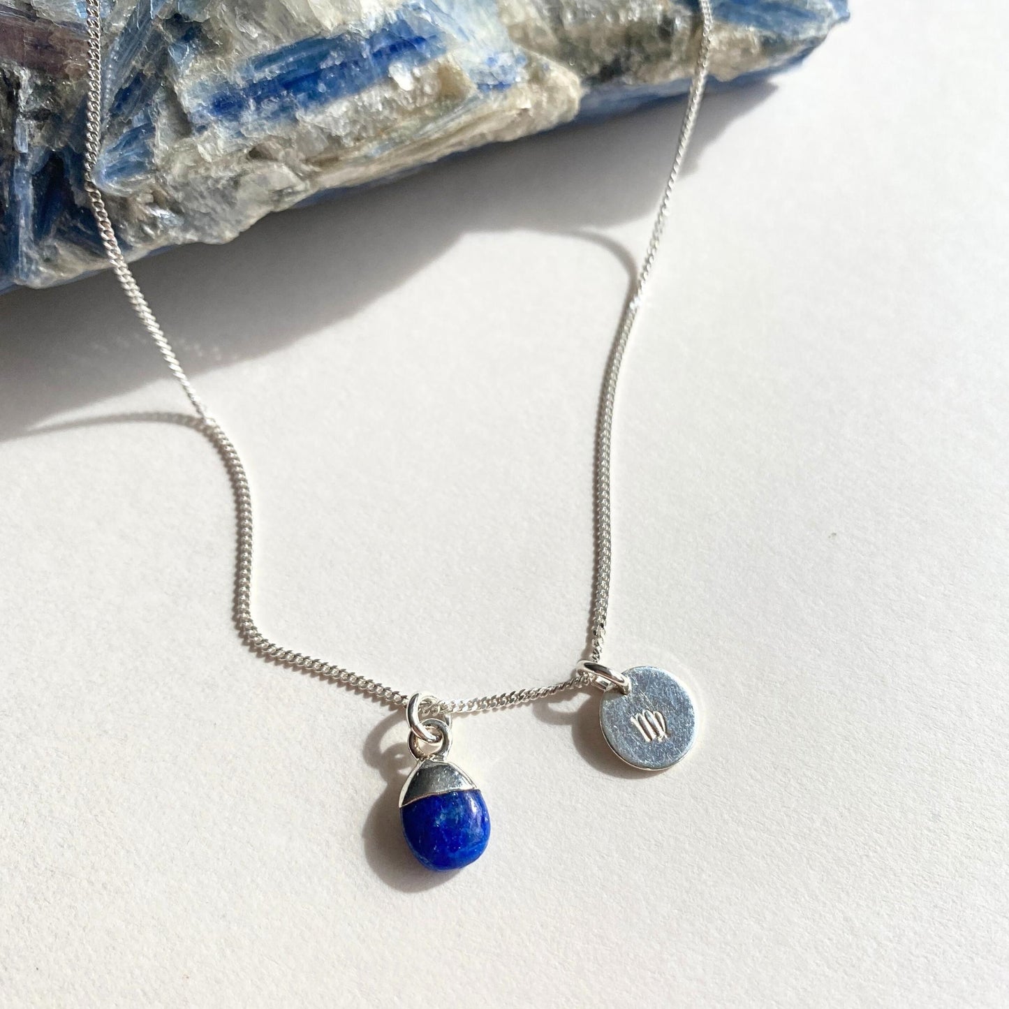 Lapis Lazuli Tiny Tumbled Necklace | Strength (Silver)