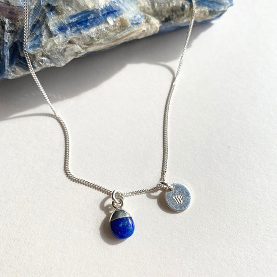 Lapis Lazuli Tiny Tumbled Necklace | Strength (Silver)