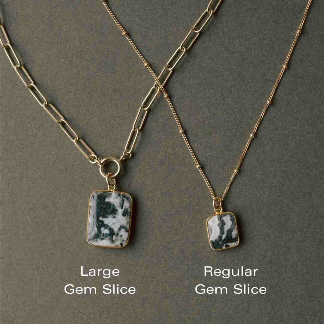 Moss Agate Large Gem Slice Chunky Chain Necklace | New Beginnings (Gold Plated)