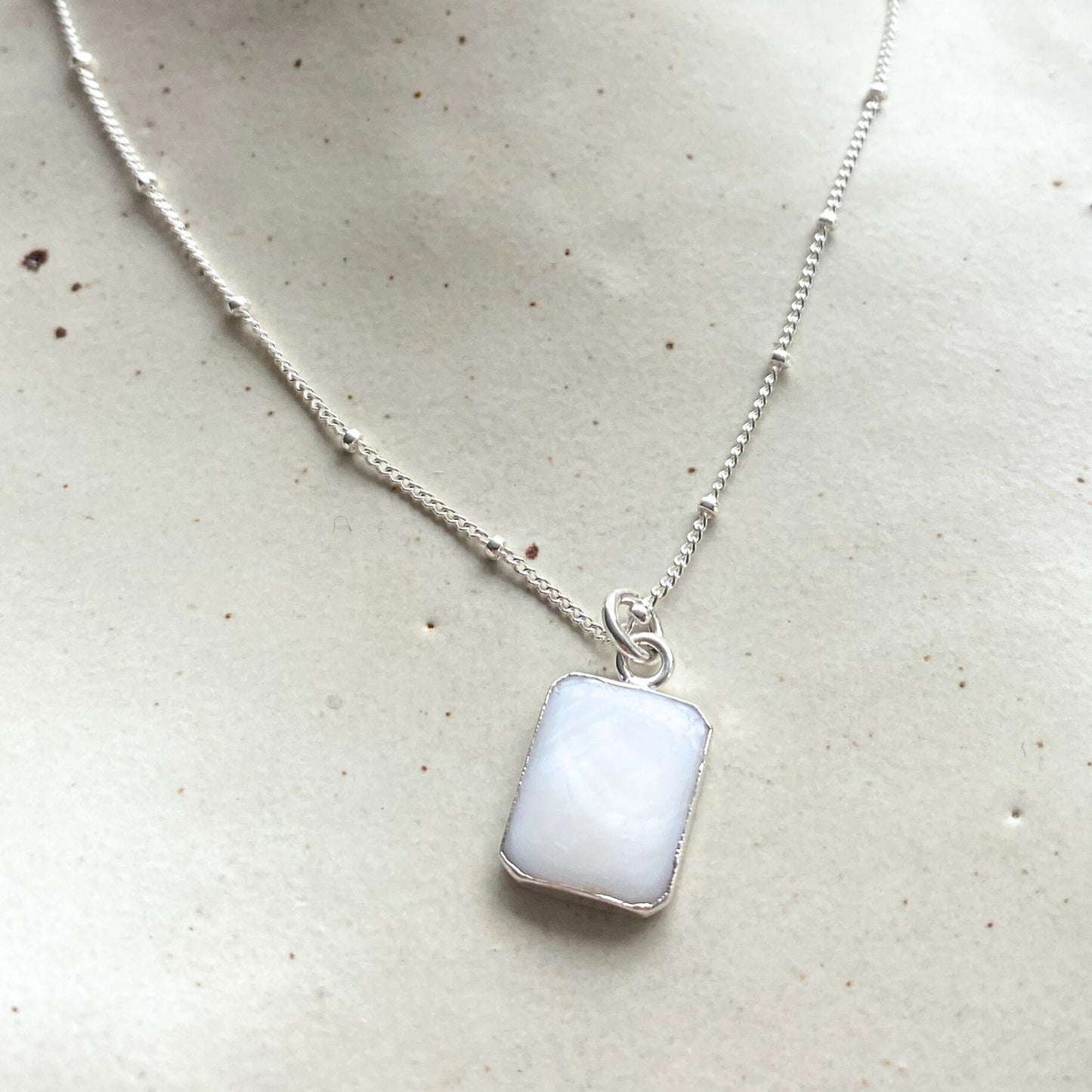 Mother of Pearl Gem Slice Necklace | Calming (Sterling Silver)