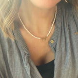 Mother of Pearl Strand Necklace with Large Labradorite Gem Slice (Gold)