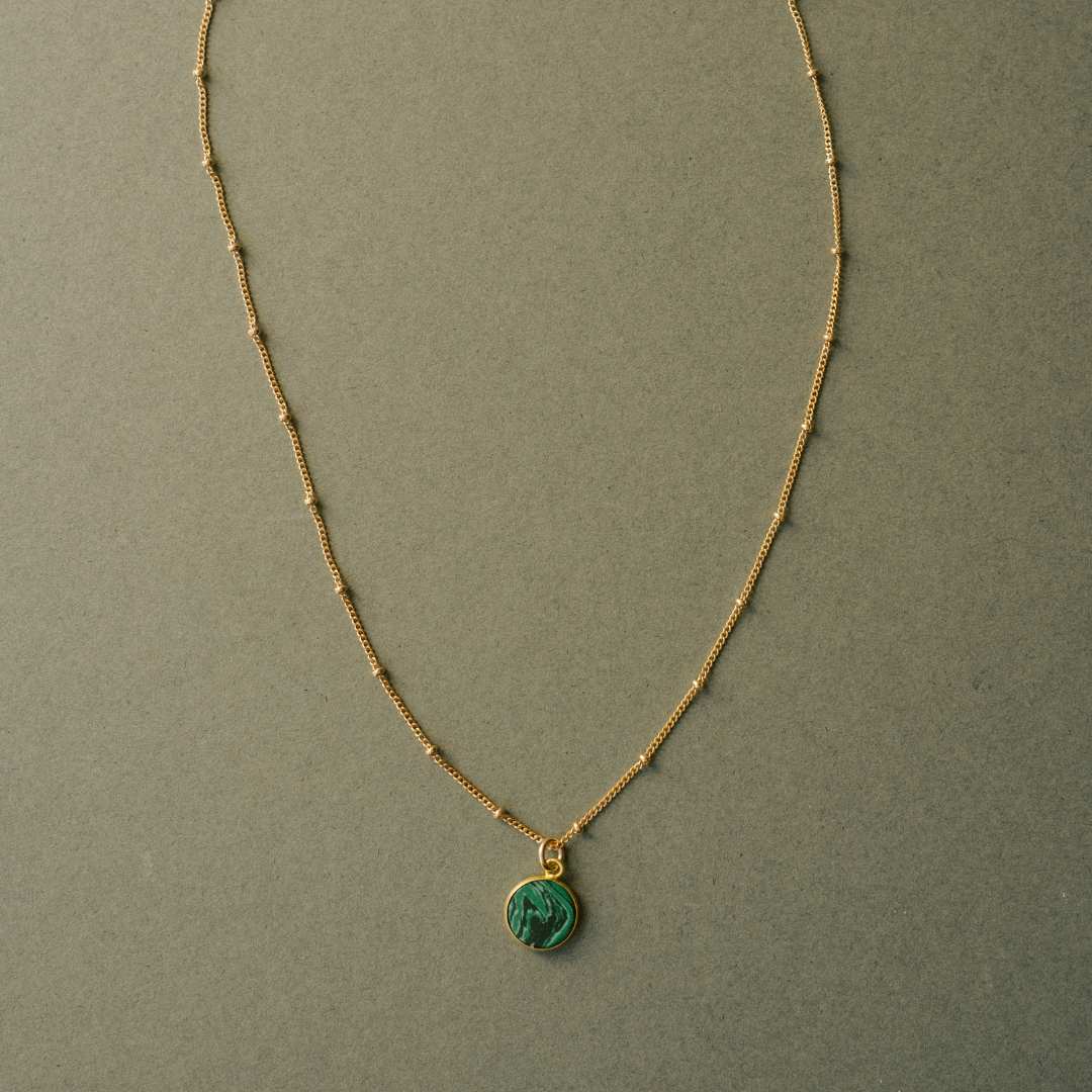 Malachite Circle Pendant Necklace | Joy (Gold)