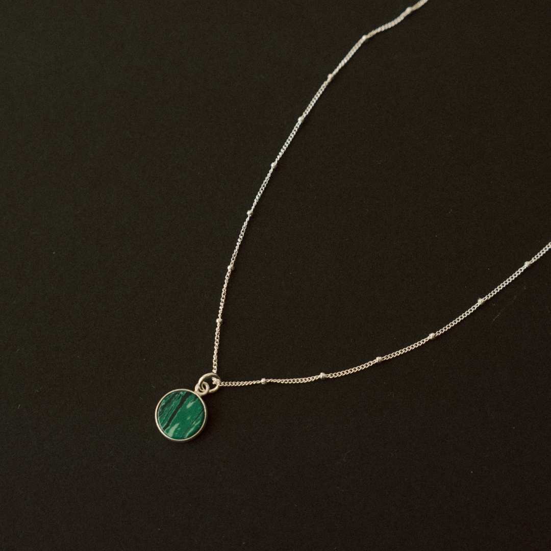 Malachite Circle Pendant Necklace | Joy (Silver)