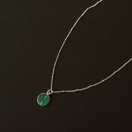 Malachite Circle Pendant Necklace | Joy (Silver)