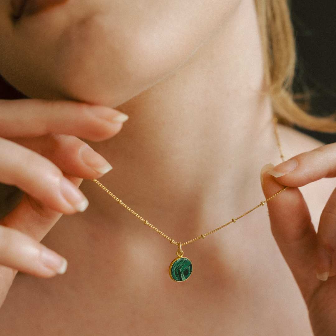 Malachite Circle Pendant Necklace | Joy (Gold)