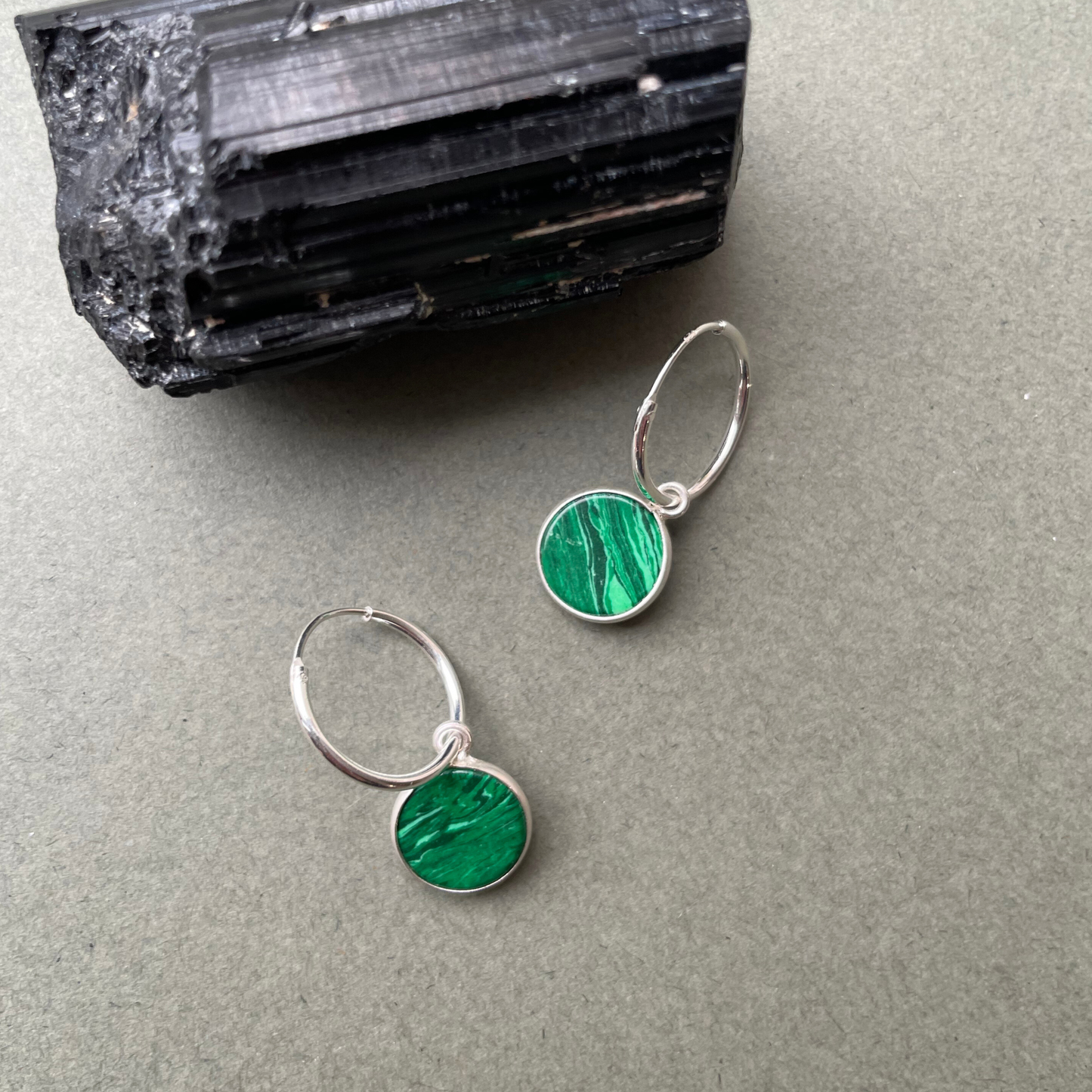 Malachite Circle Hoop Earrings | Joy (Silver)