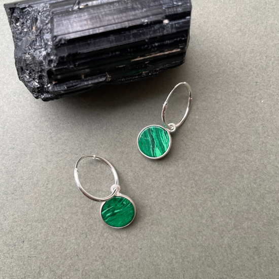 Malachite Circle Hoop Earrings | Joy (Silver)