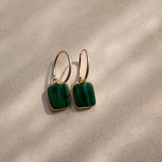 Malachite Gem Slice Hoop Earrings | Joy (Gold Plated)