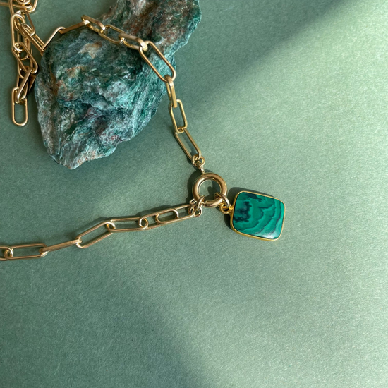Malachite Gem Slice Chunky Chain Necklace | Joy (Gold Plated)
