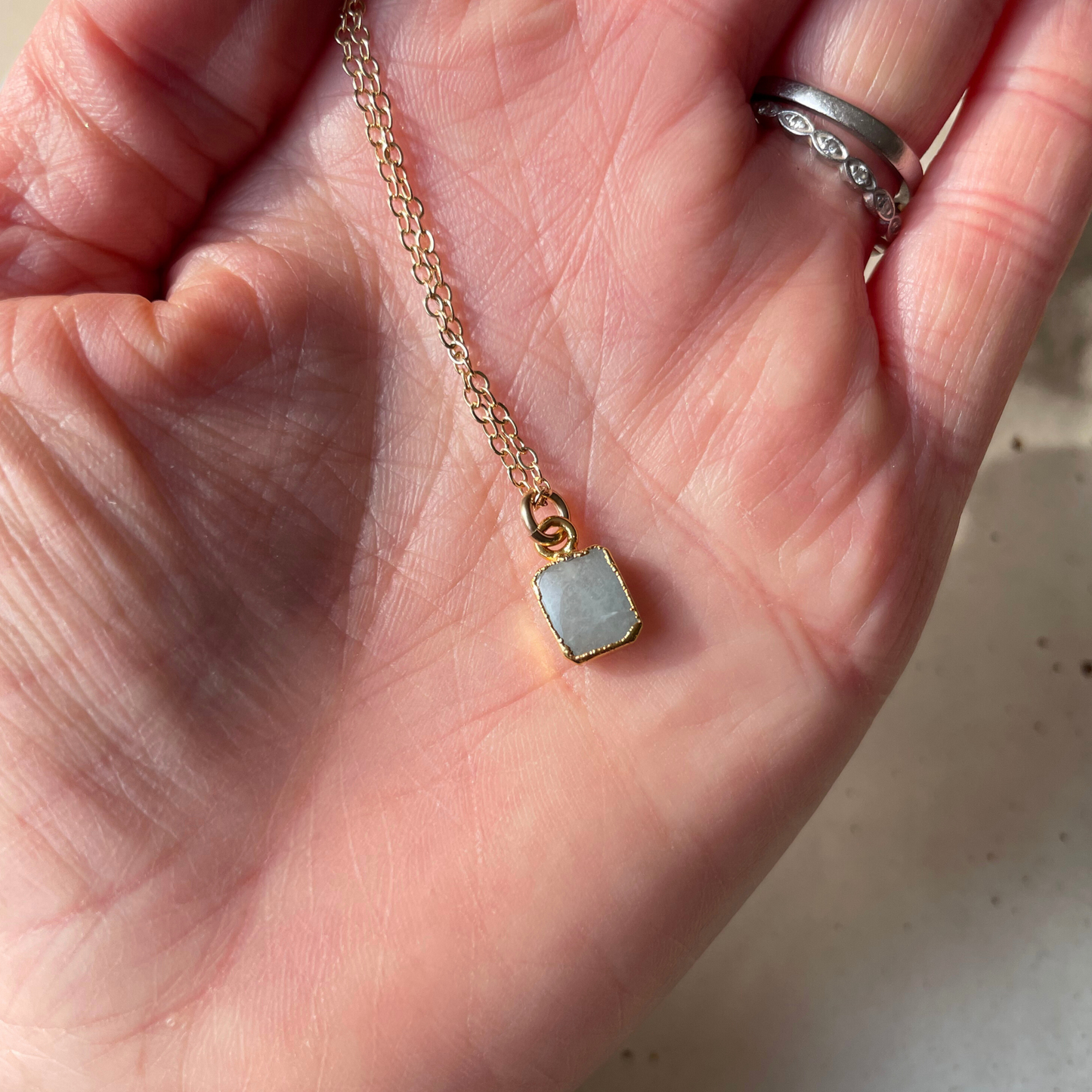 Aquamarine Mini Gem Slice Necklace | Serenity (Gold Plated)