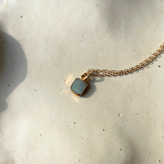 Aquamarine Mini Gem Slice Necklace | Serenity (Gold Plated)