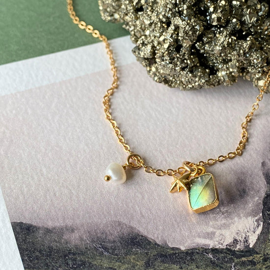 Load image into Gallery viewer, Labradorite Mini Gem Slice Triple Necklace | Adventure (Gold Plated)
