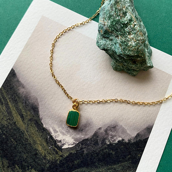 Load image into Gallery viewer, Malachite Mini Gem Slice Necklace | Joy (Gold Plated)
