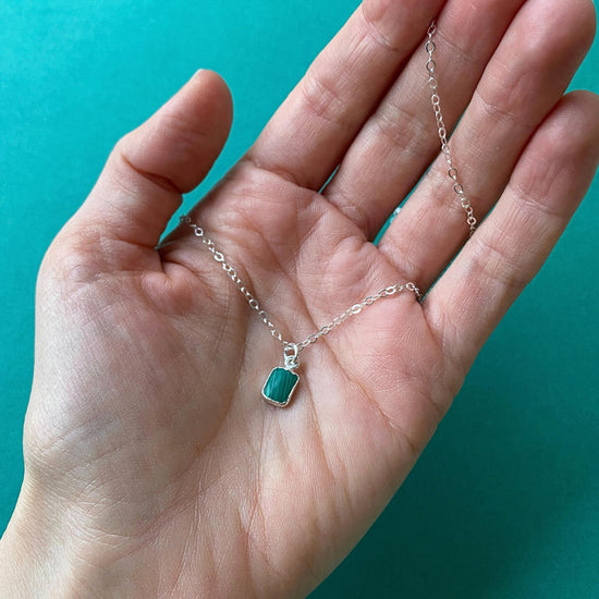 Malachite Mini Gem Slice Necklace | Joy (Silver)