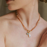 Moonstone & Aquamarine Dome Strand Necklace (Gold)