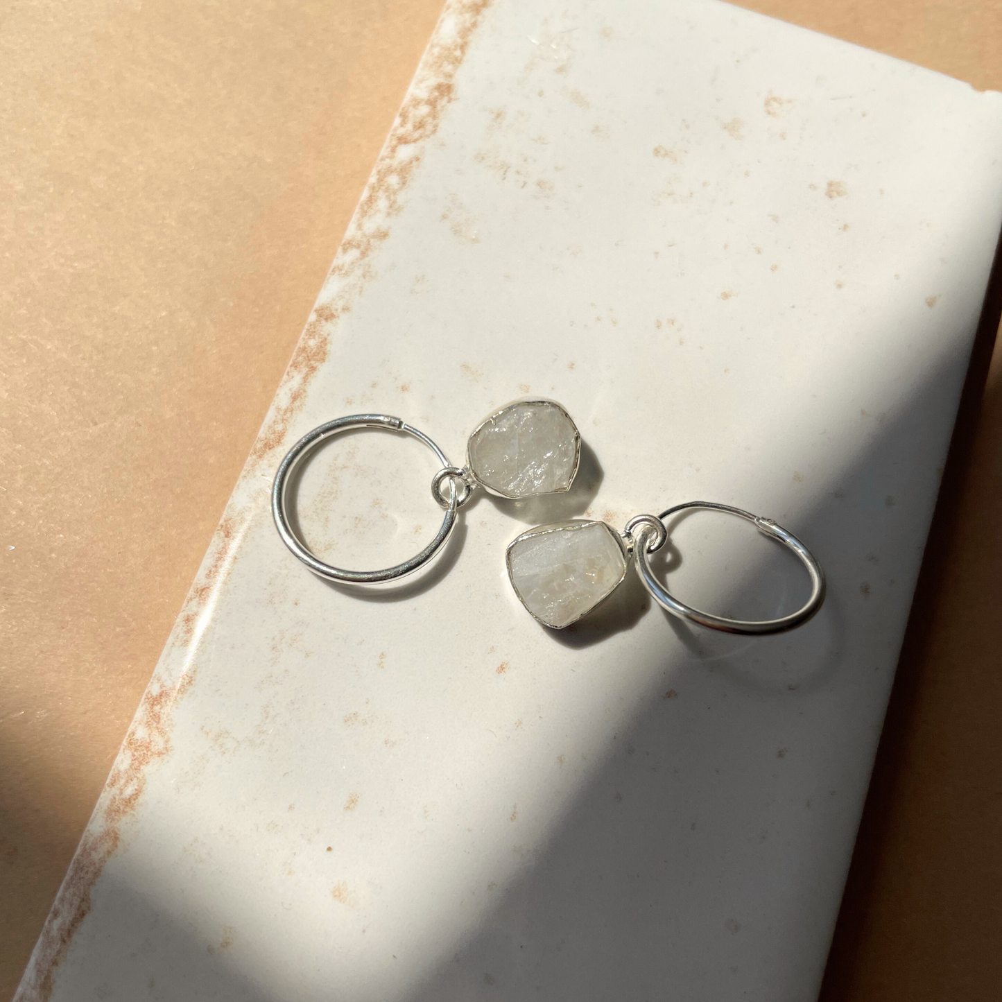 Moonstone Carved Hoop Earrings | Intuition (Sterling Silver)