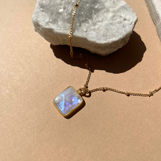 Moonstone Gem Slice Necklace | Intuition (Gold Plated)