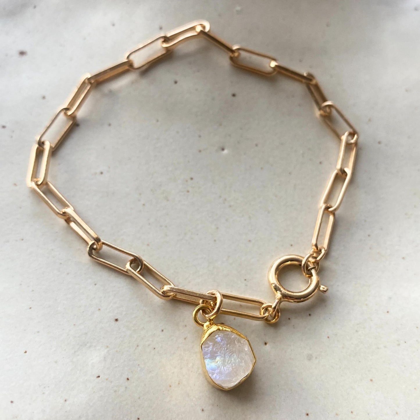Moonstone Carved Chunky Chain Bracelet | Intuition (Gold Plated)