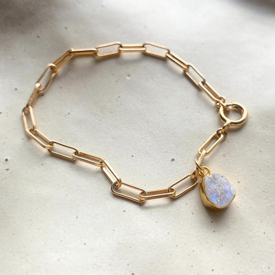 Moonstone Carved Chunky Chain Bracelet | Intuition (Gold Plated)