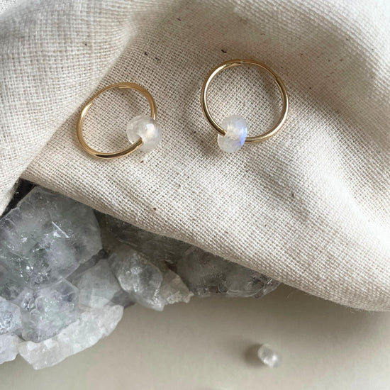 Moonstone Faceted Gemstone Hoop Earrings | Intuition (Gold Fill)