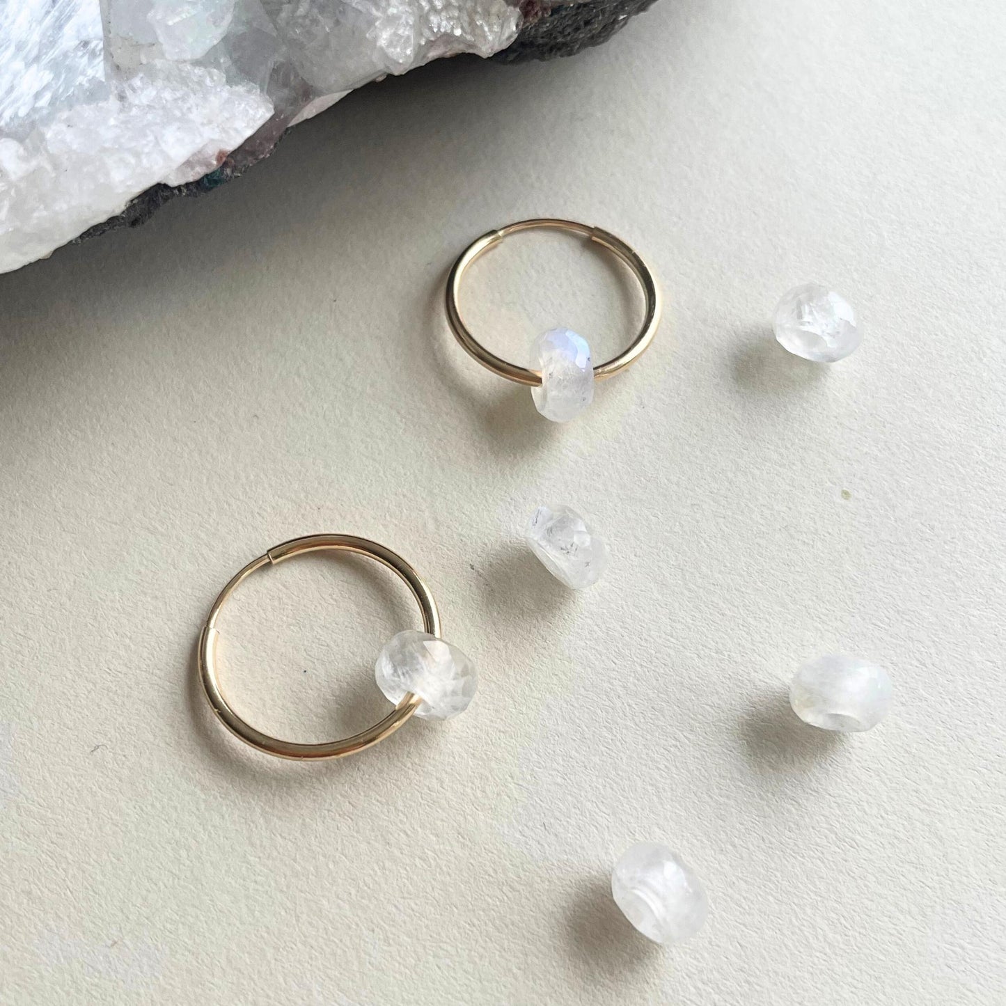 Moonstone Faceted Gemstone Hoop Earrings | Intuition (Gold Fill)