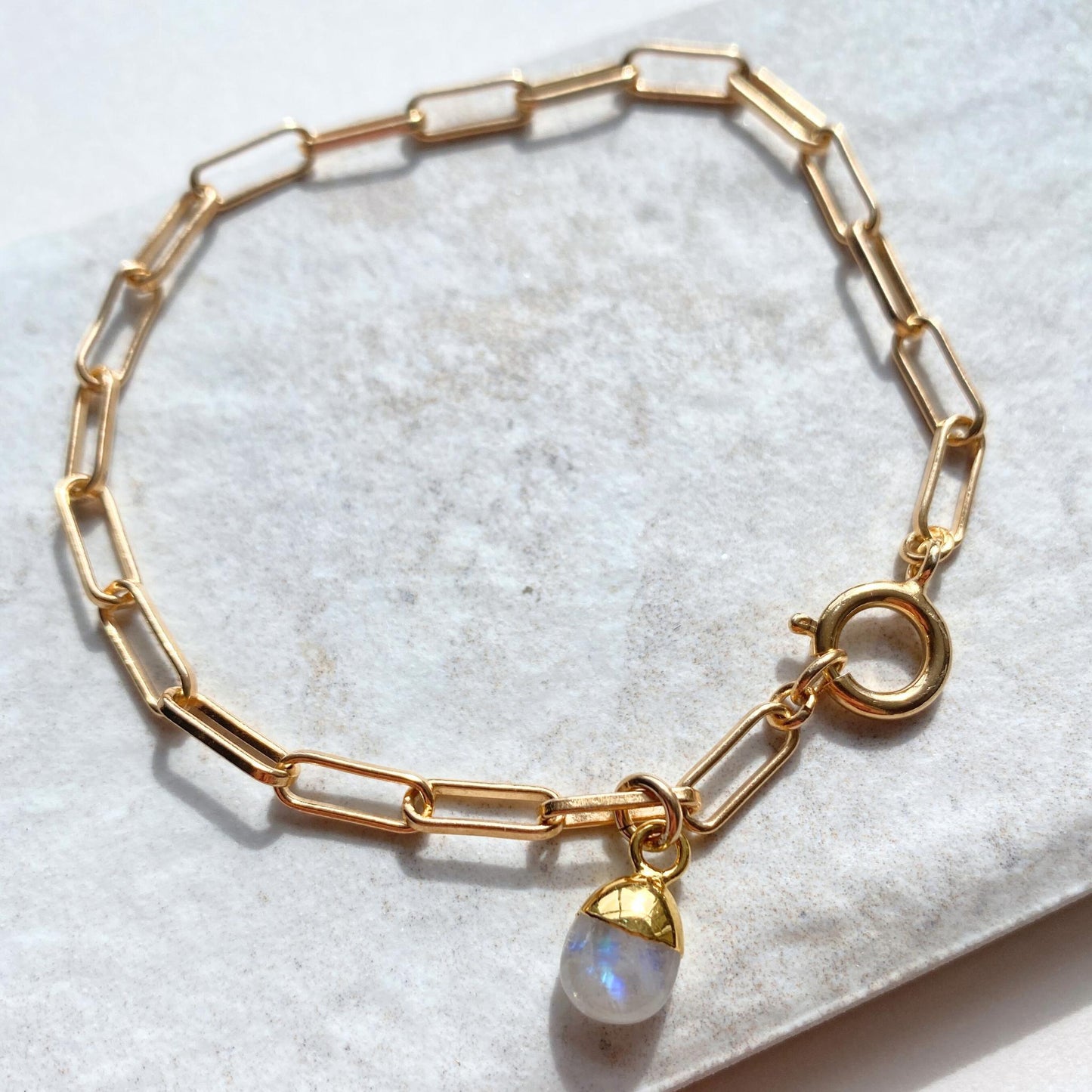 Moonstone Tiny Tumbled Chunky Chain Bracelet | Intuition (Gold Plated)