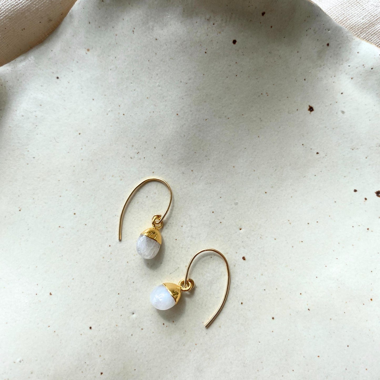 Moonstone Tiny Tumbled Ear Wire Earrings | Intuition (Gold Fill)