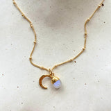 Moonstone Tumbled & Moon Necklace | Intuition (Gold Plated)