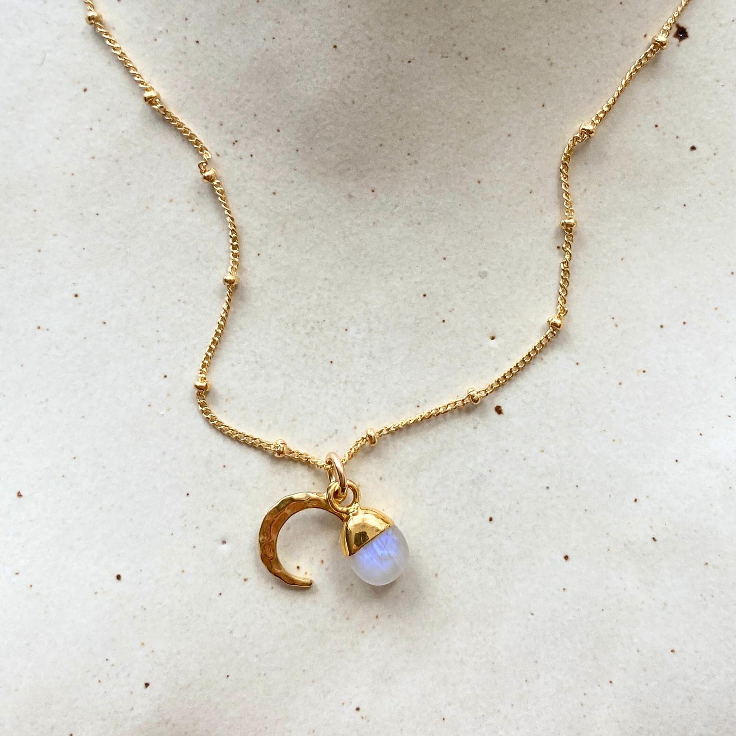 Moonstone & Moon Necklace | Intuition (Gold Plated)