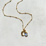 Moonstone Tumbled & Moon Necklace | Intuition (Gold Plated)