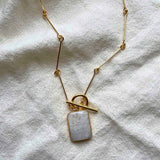 Moonstone Large Gem Slice Bone Chain Necklace | Intuition (Gold)