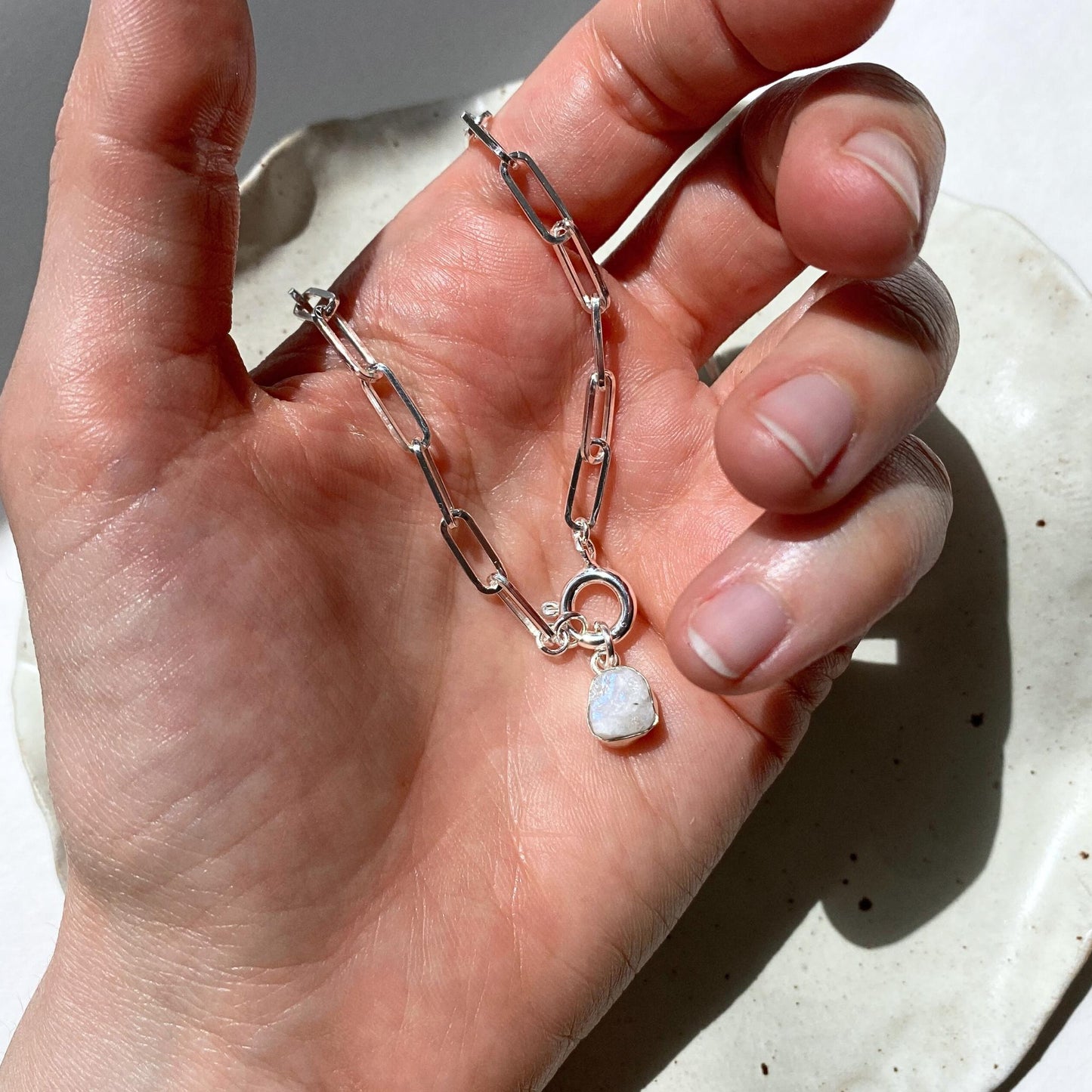 Moonstone Carved Chunky Chain Necklace | Intuition (Sterling Silver)