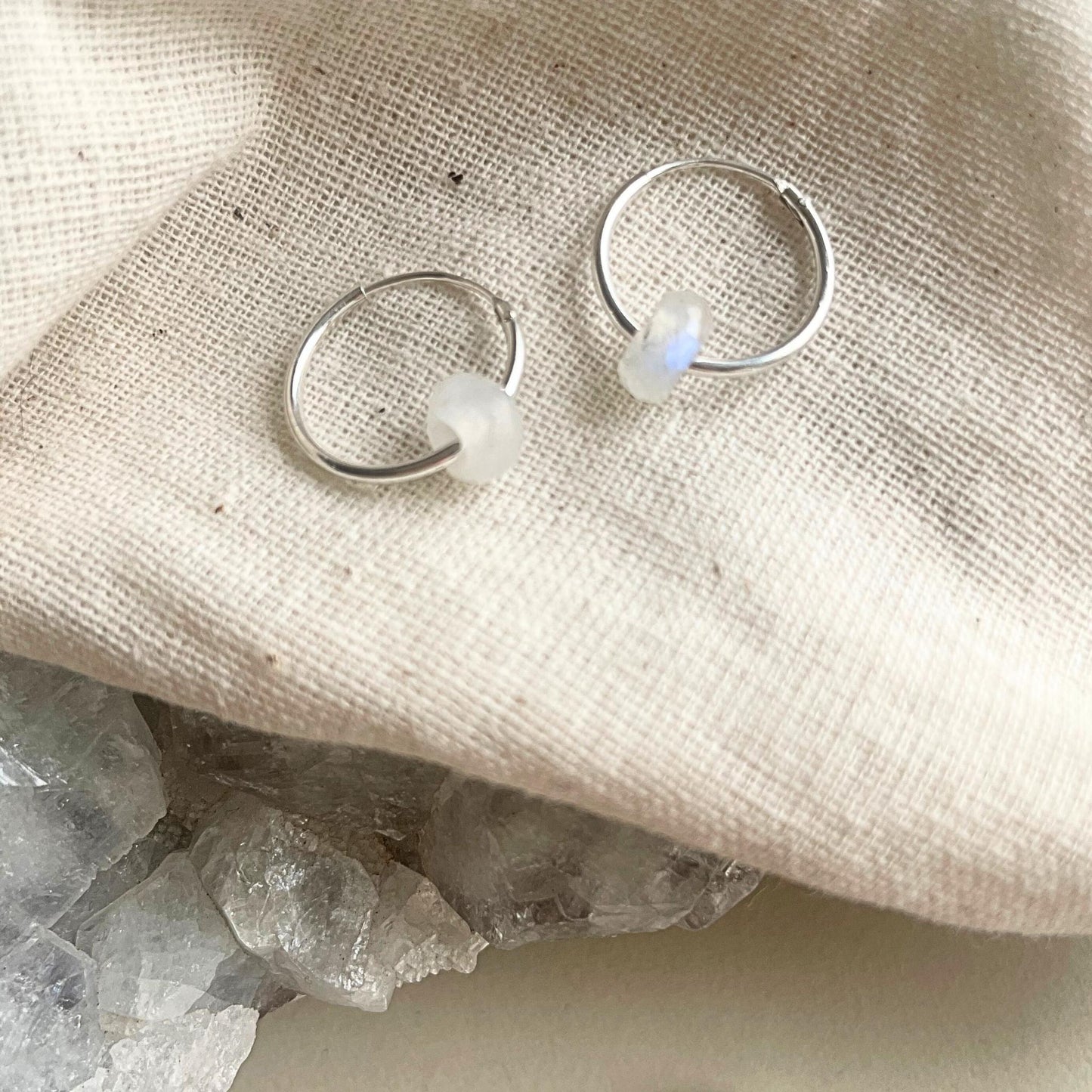 Moonstone Faceted Gemstone Hoop Earrings | Intuition (Sterling Silver)