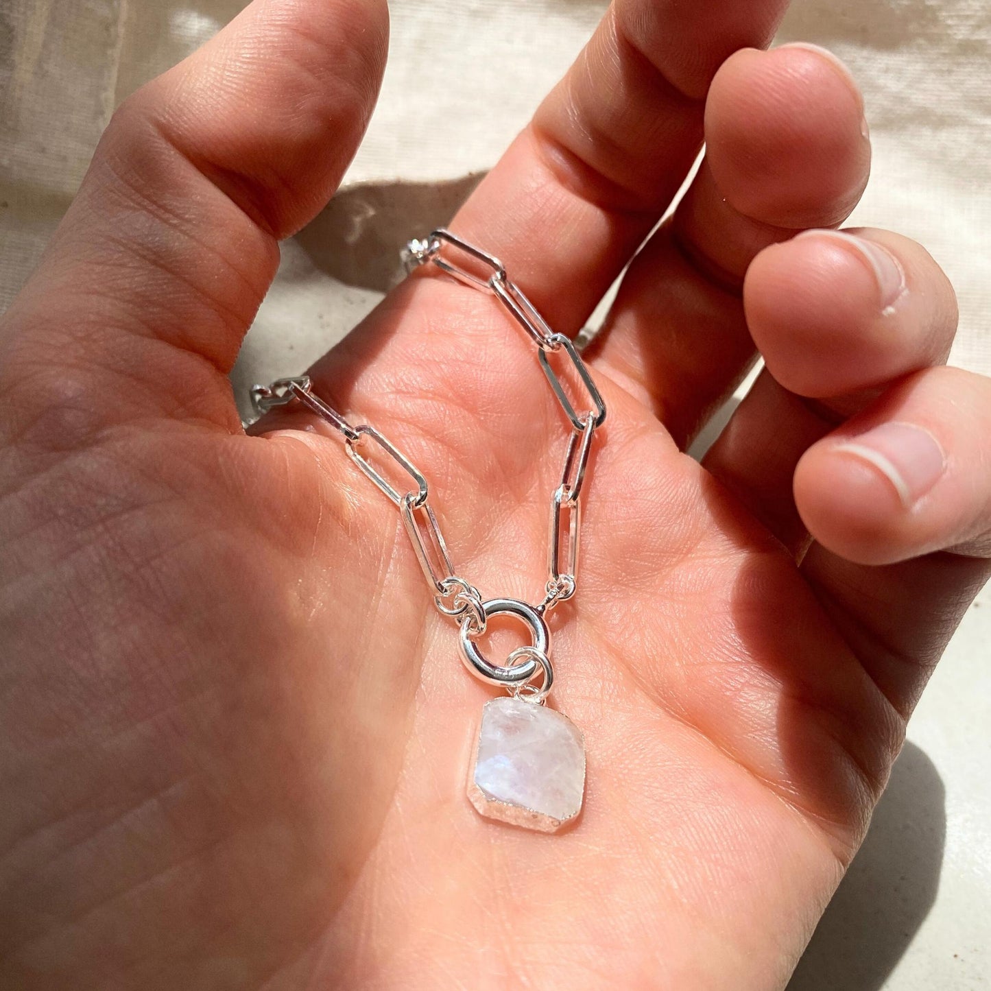 Moonstone Gem Slice Chunky Chain Necklace | Intuition (Silver)